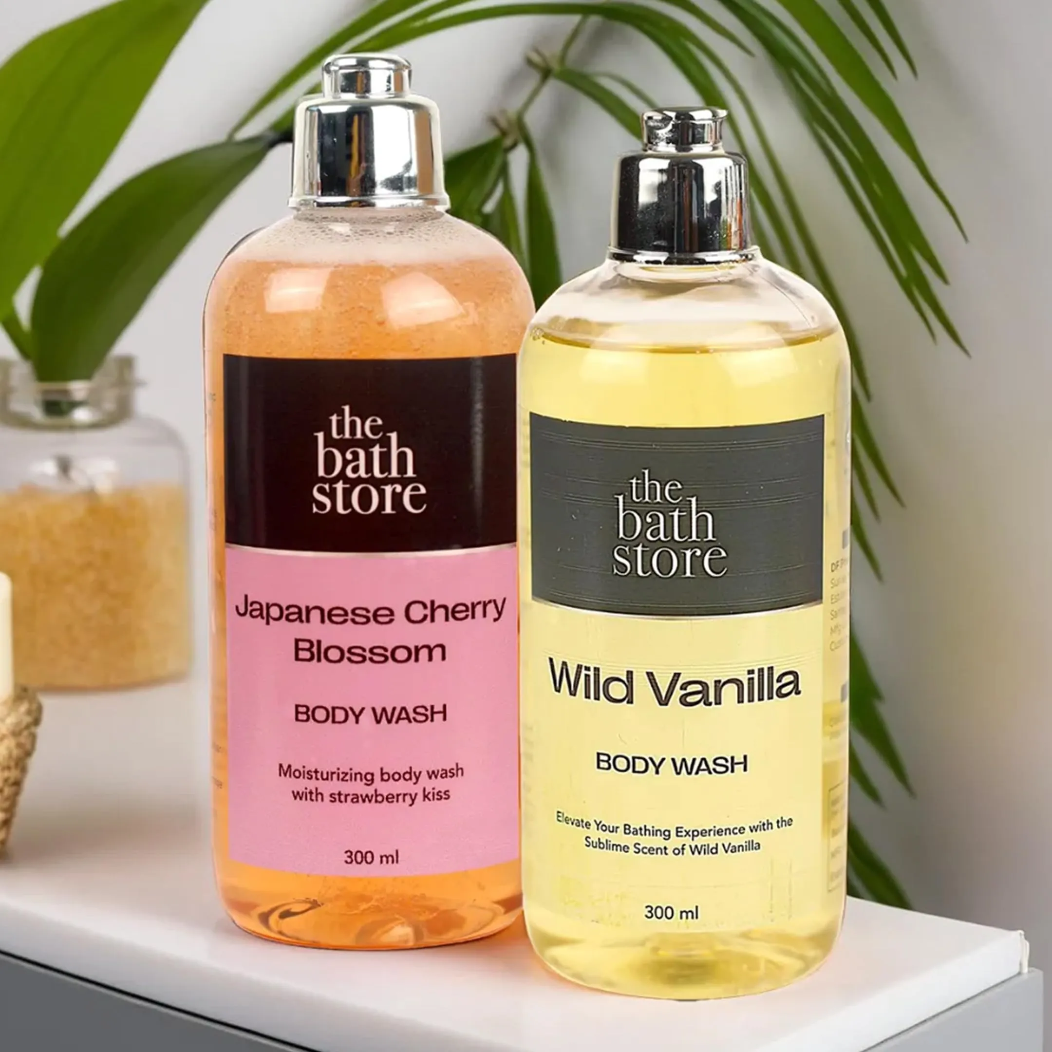 The Bath Store Body Wash Shower Gel Pack of 2 (Wild Vanilla   Japanese Cherry Blossom) | Moisturizing Body Wash For Dry Skin & Oily Skin | Tan Removal Body Wash For women & men - (300 * 2) ml